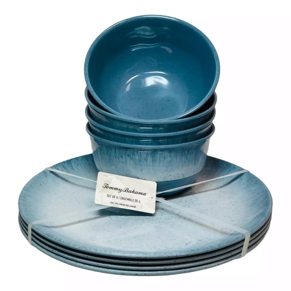 Tommy Bahama Dining 8pc Tommy Bahama Blue Melamine Dinner Plate Bowl Set Poshmark